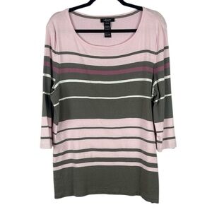 Olsen Europe 100% Cotton Elegant Striped 3/4 Sleeve Blouse Pink & Gray Size XL